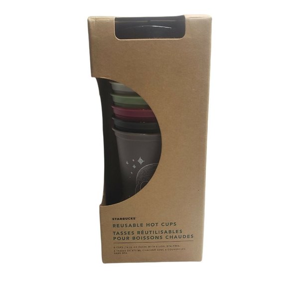 Starbucks 2019 HALLOWEEN 6 Pack Reusable Cups Hot Coffee Lids Skull Pumpkins - Picture 2 of 5